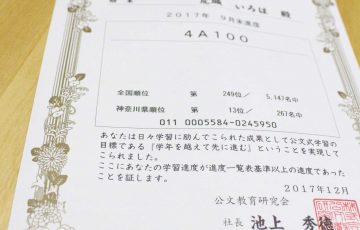 くもん　kumon 進度一覧表基準認定証　賞状